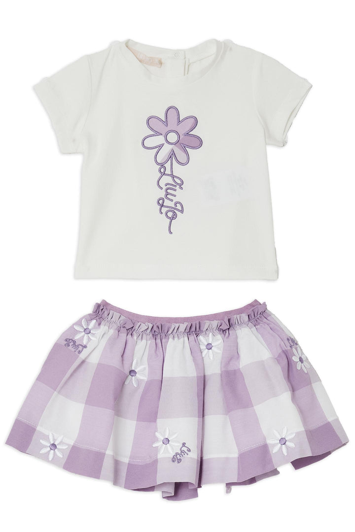 Completo bianco/viola per neonata