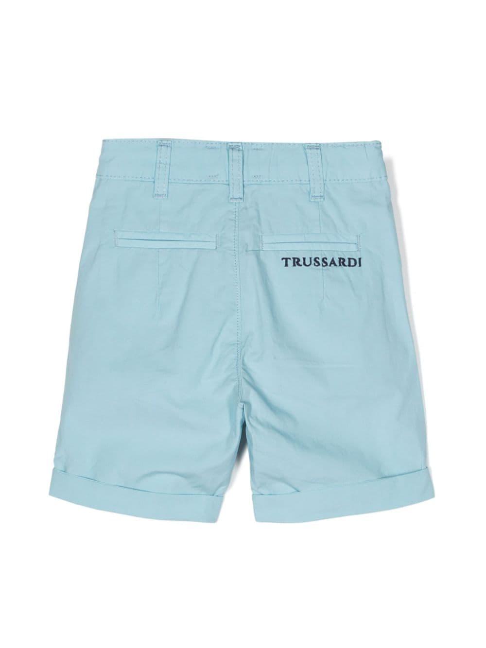 Light blue Bermuda shorts for newborns with logo