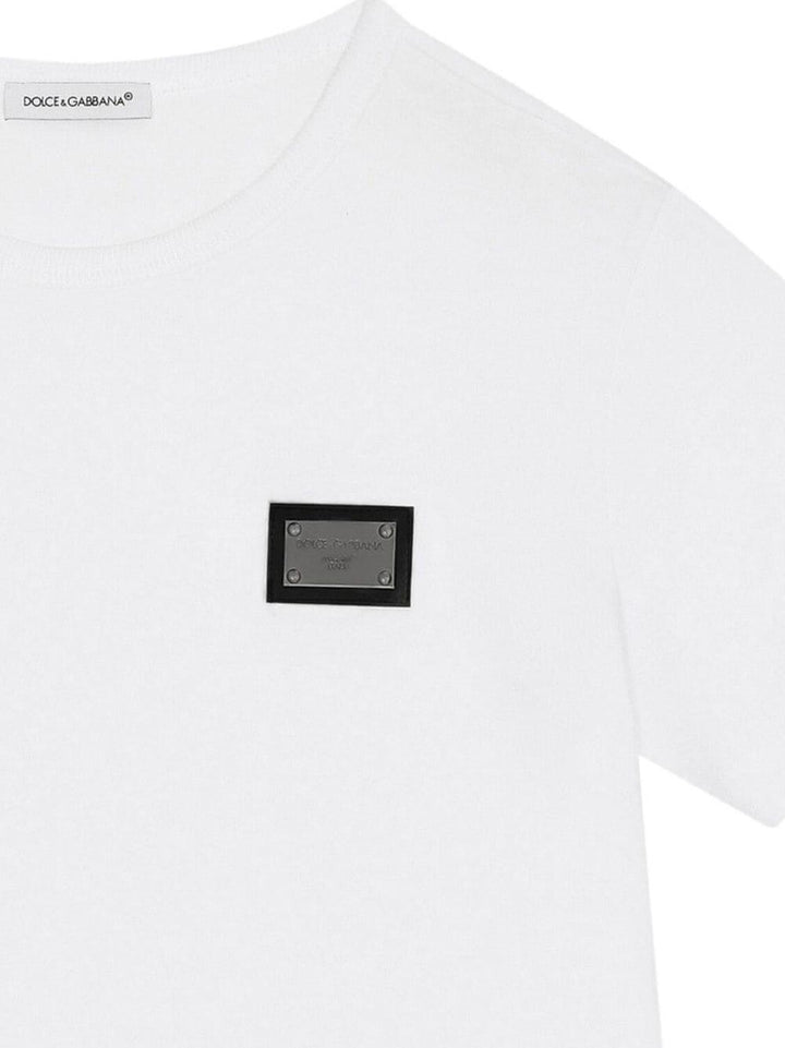 T-shirt unisex in cotone bianca con logo L4JT7TG7I2O W0800 Dolce & Gabbana Kids 