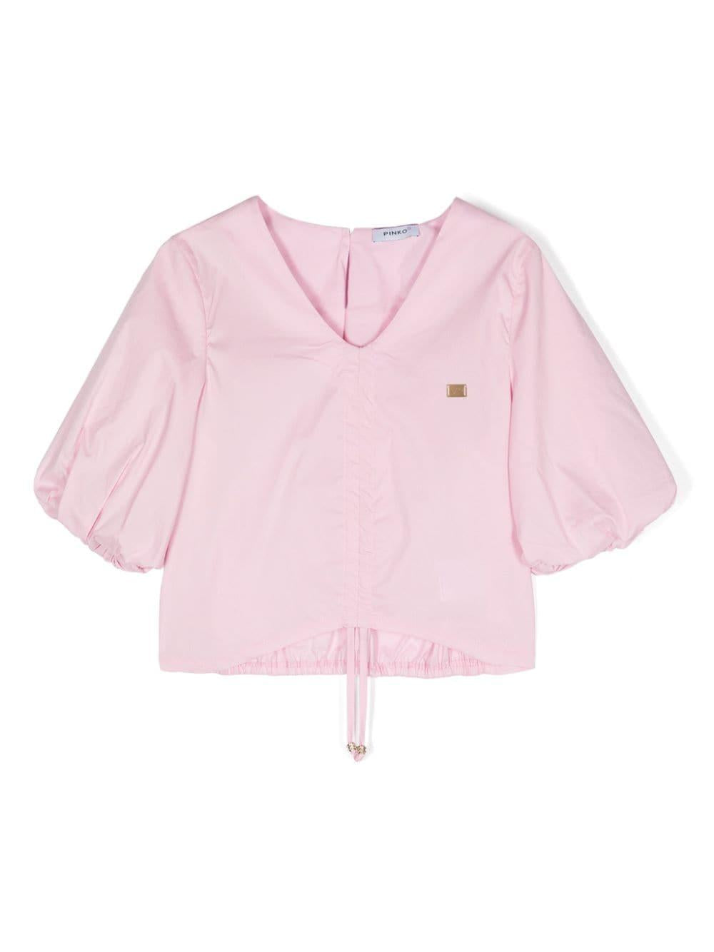 Top rosa per bambina in popeline S4PIJGTO025 042 Pinko Kids 