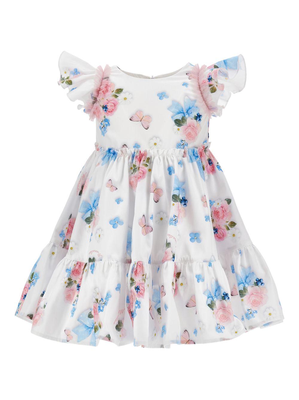 Abito bianco/floreale per neonata 31G9047656 0099 Monnalisa Kids 
