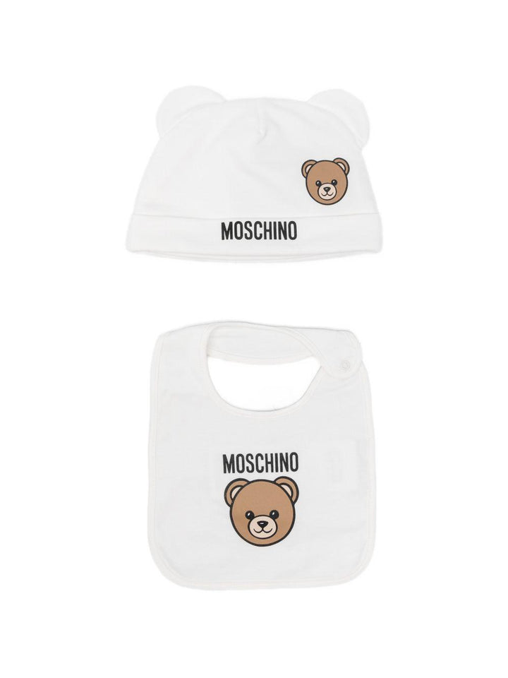 Kit cappello/bavetta bianco per neonato MUY099LCA19 10063 Moschino Kids 
