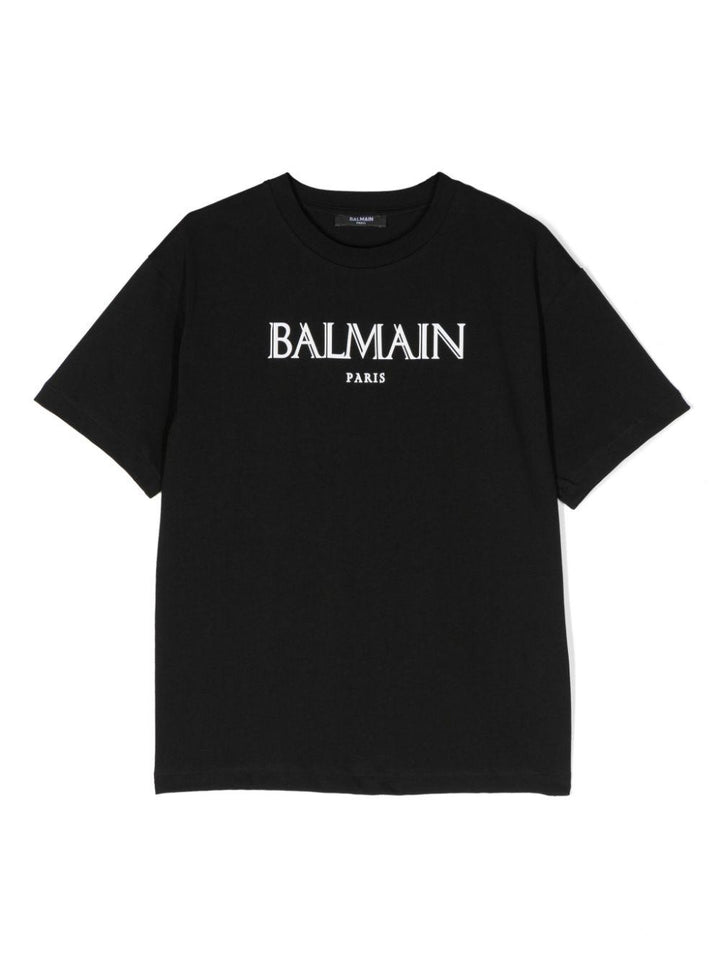 T-shirt nera per bambini con logo bianco