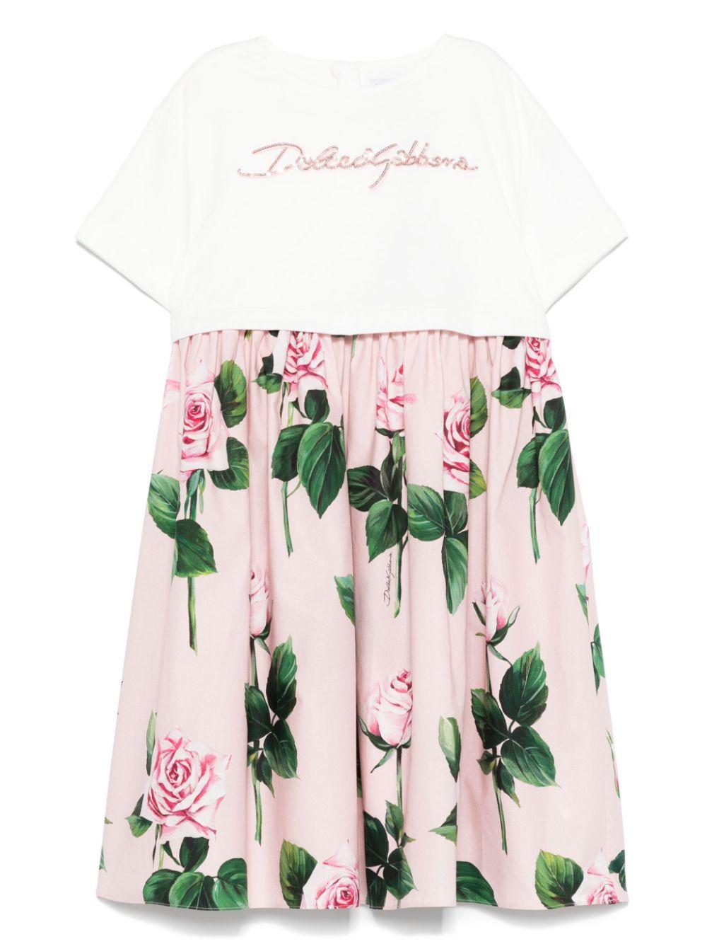 Abito rosa cipria/bianco per bambina L5JD9RG7O0S S9000 Dolce & Gabbana Kids 
