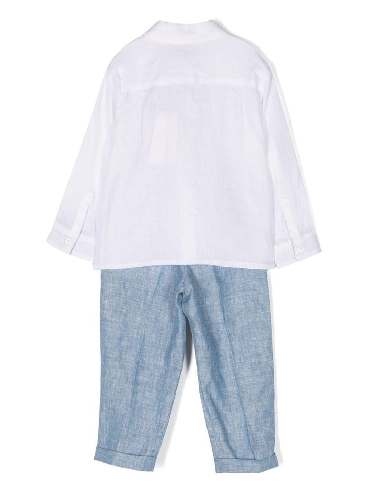 Completo elegante bianco e azzurro per neonato