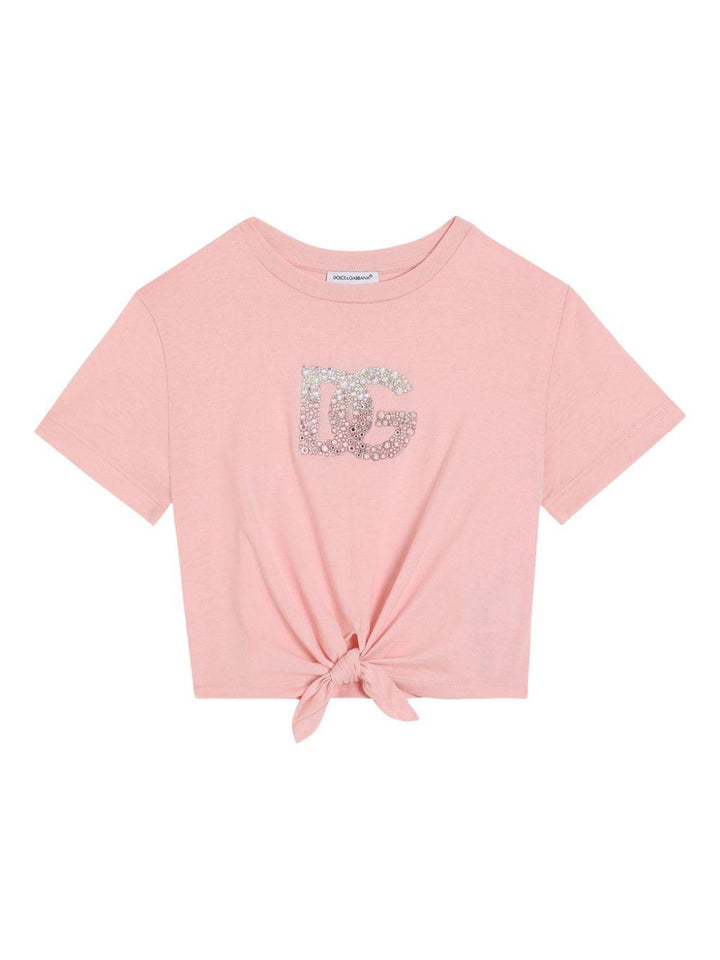 T-shirt rosa per bambina con logo L5JTOVG7O0X F0660 Dolce & Gabbana Kids 