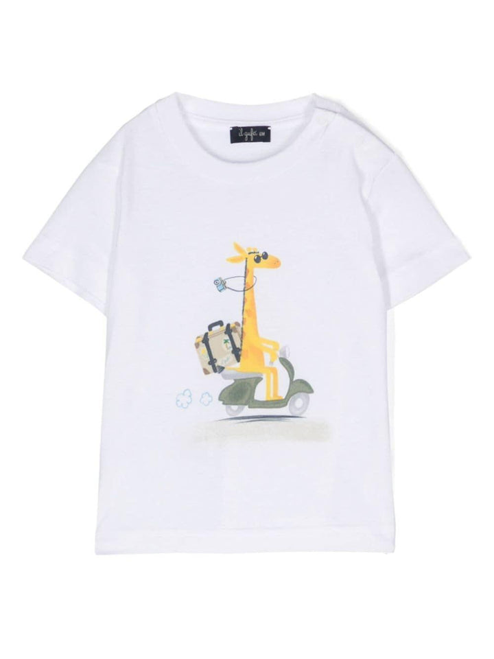 T-shirt bianca per bambino con stampa P24TS446MF001 010 Il Gufo 