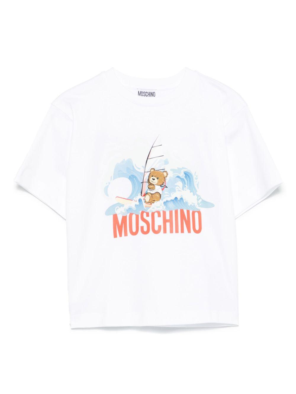 T-shirt bianca per bambino HUM05ALAA42 10101 Moschino Kids 