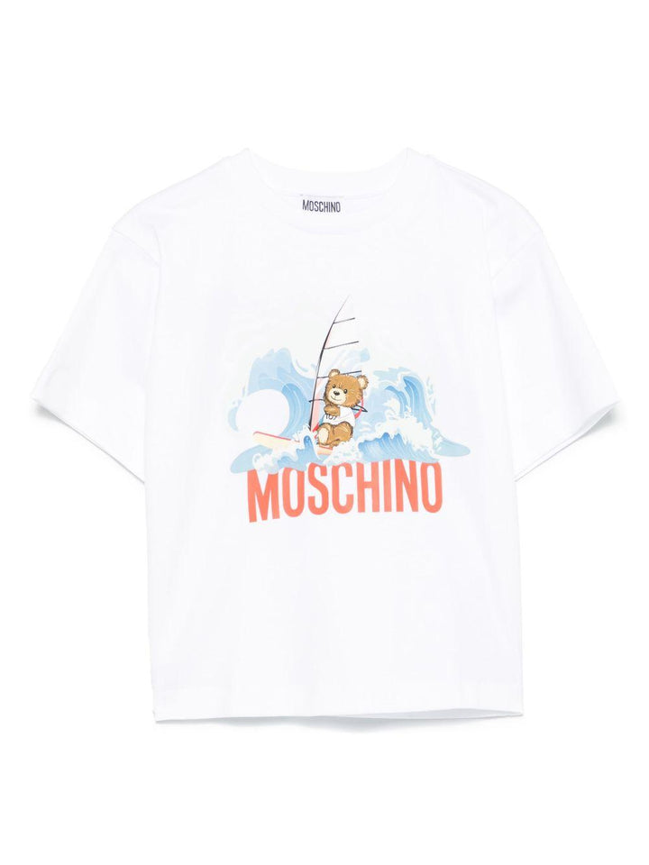 T-shirt bianca per bambino HUM05ALAA42 10101 Moschino Kids 