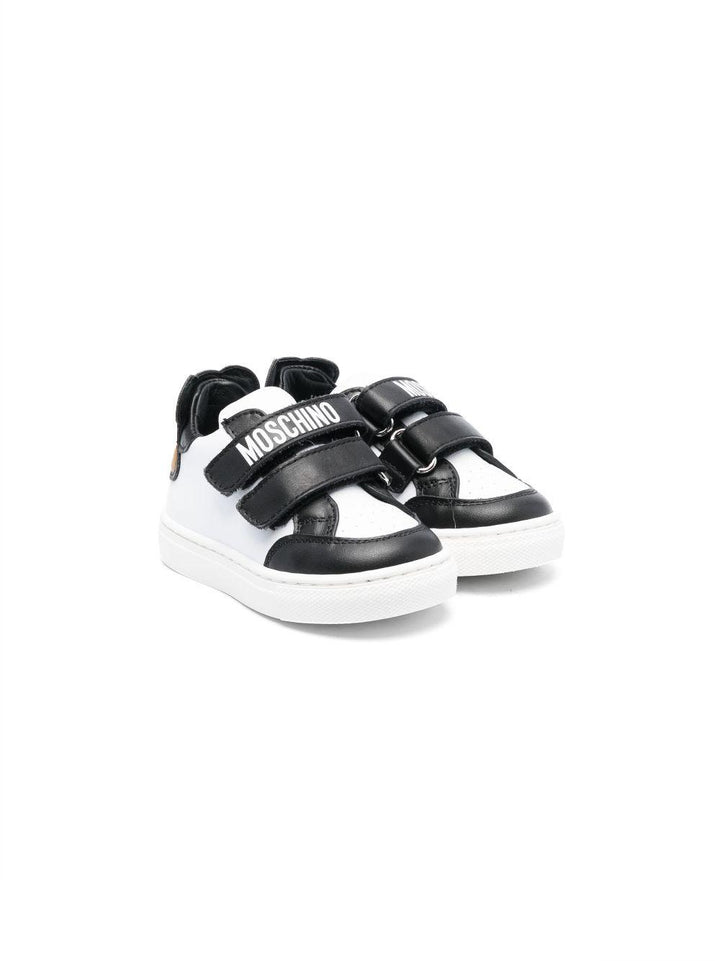 Sneakers bianche e nero per bambini con logo 77345 1 Moschino Kids 