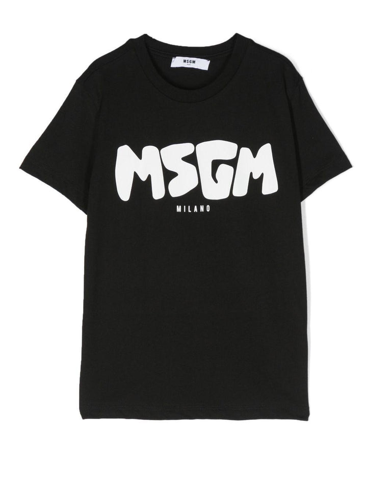 T-shirt nera per bambina con logo MS029501 110 Msgm Kids 