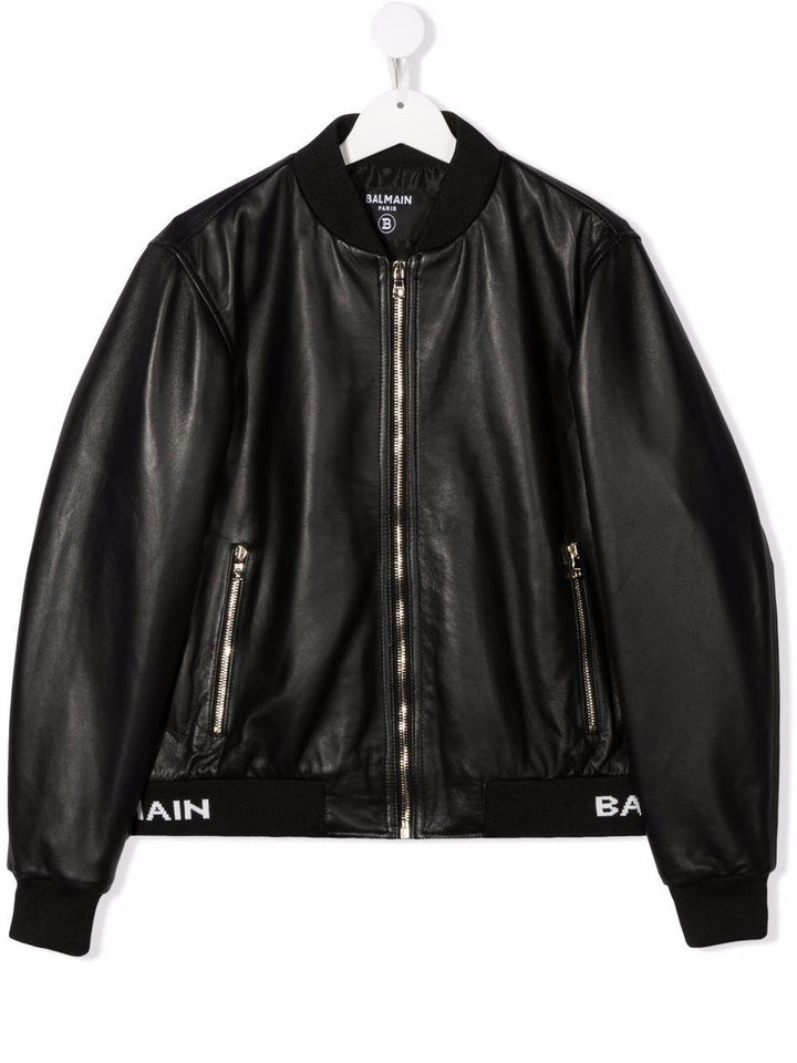 Giacca nera per bambino in pelle 6Q2620Y0028 930 Balmain Kids 