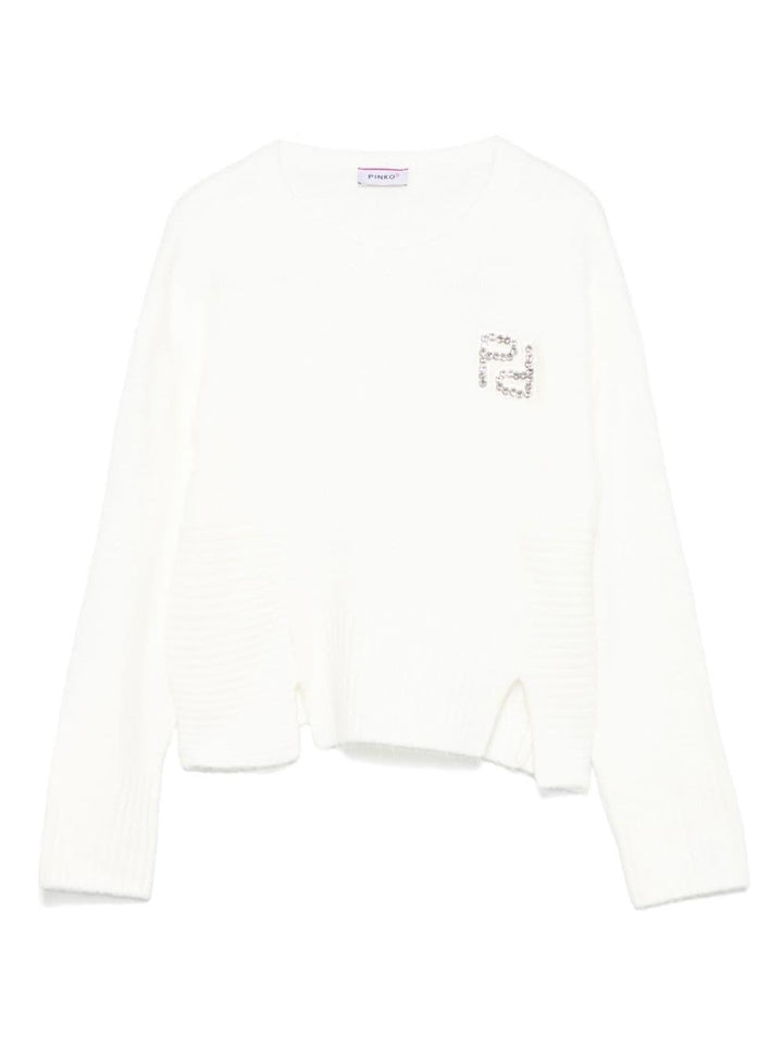 White sweater for girls with logo