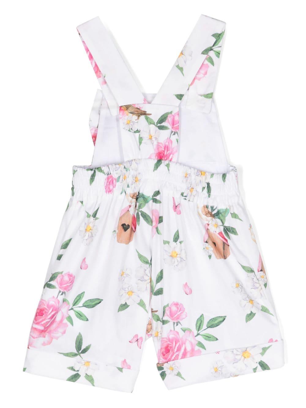 White dungarees for baby girls with flowers