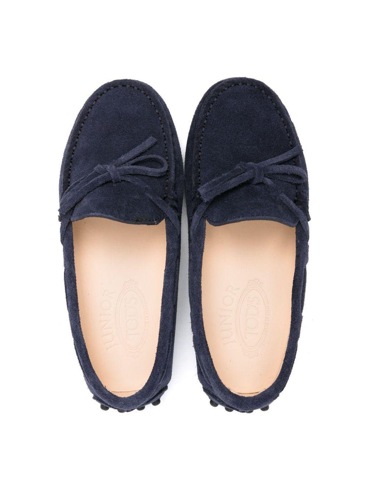 Midnight blue moccasins for boys in suede