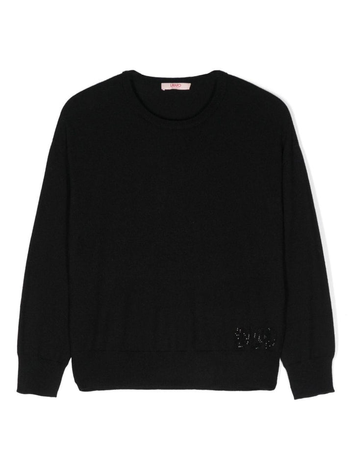 Maglione nero per bambina con logo