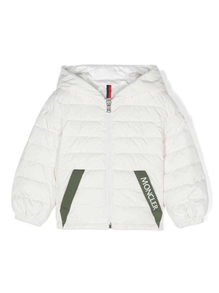 White Atsu jacket for newborns with logo