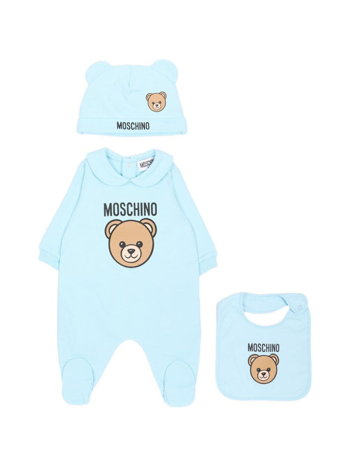 Kit tutina azzurra per neonato MUY09PLCA40 40304 Moschino Kids 