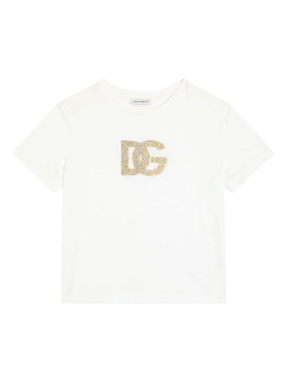 T-shirt bianca/dorato per bambina L5JTOXG7O0X S9001 Dolce & Gabbana Kids 
