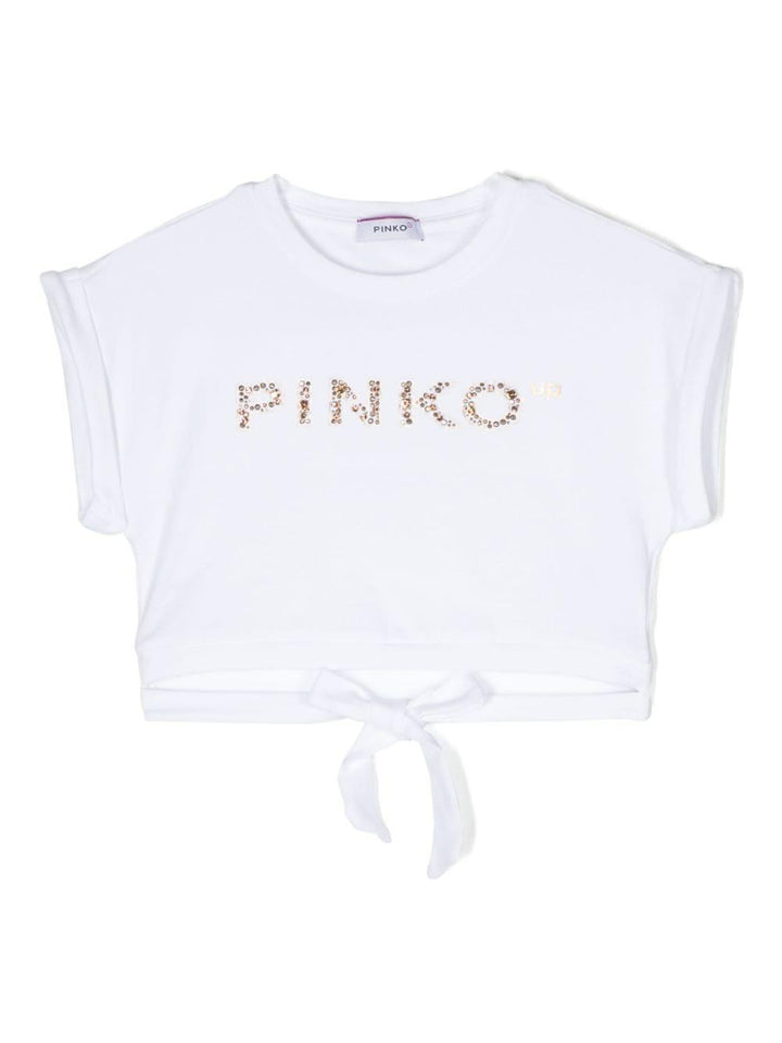 White t-shirt for girls with gold logo