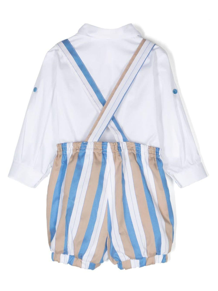 Completo elegante bianco, beige e blu per neonato