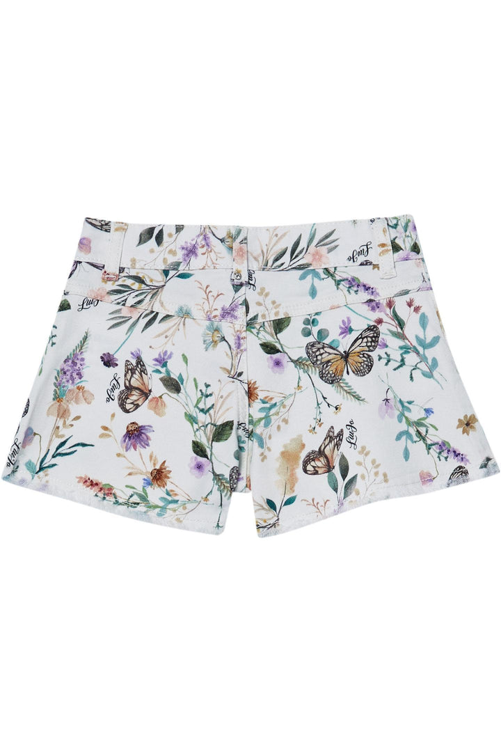 Bermuda denim bianco con stampa per bambina