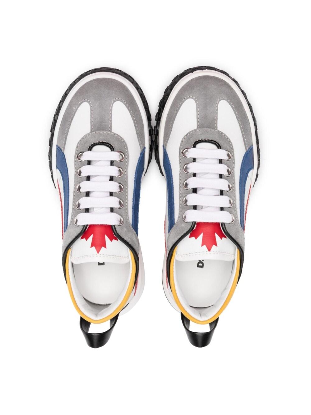 White and multicolored sneakers for children