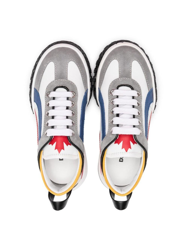 White and multicolored sneakers for children