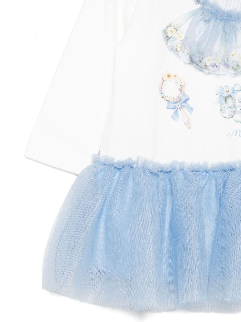 Abito bianco/blu per neonata 39F9066005 0158 Monnalisa Kids 