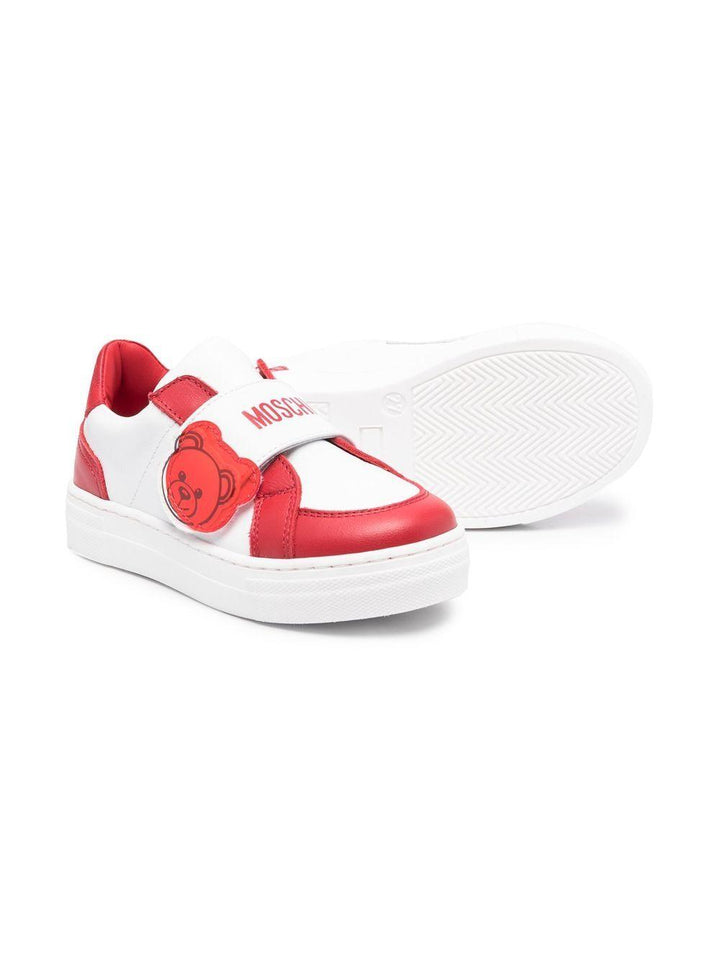 Sneakers per bambino in pelle bianche e rosse