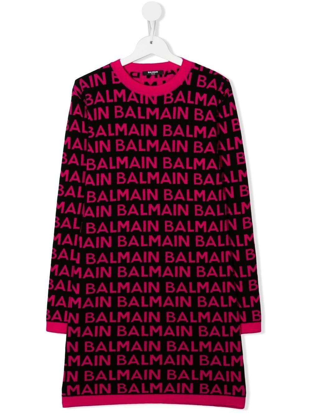 Dress for girls in black and fuchsia cotton