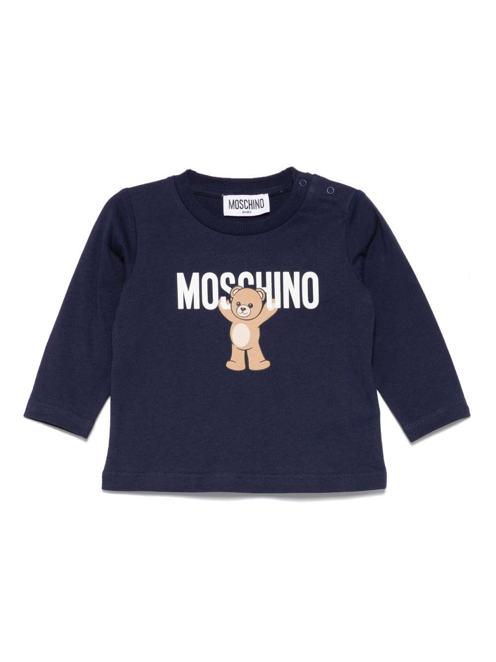 T-shirt blu navy per neonato MZO00RLAA10 40016 Moschino Kids 