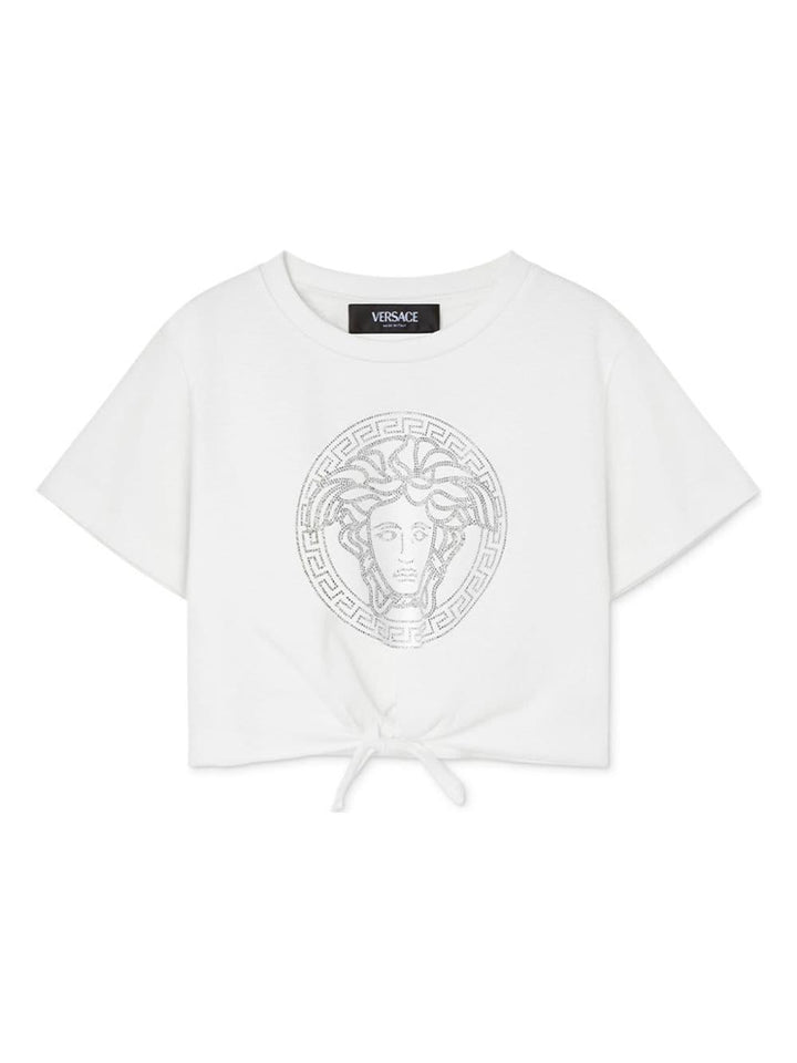 T-shirt crop per bambina in cotone bianca