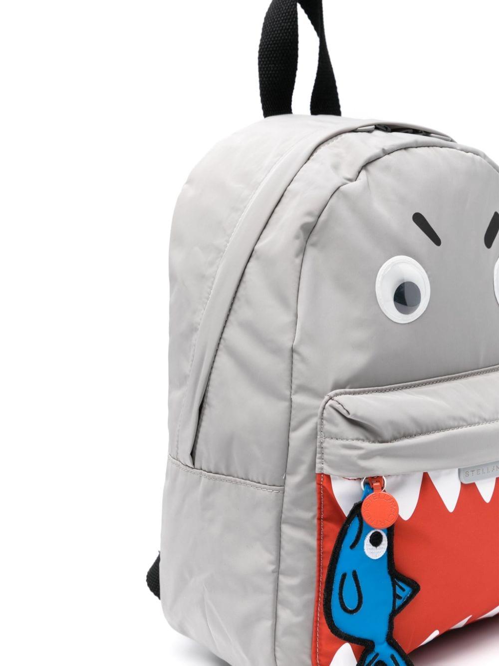 Gray backpack for children with shark print