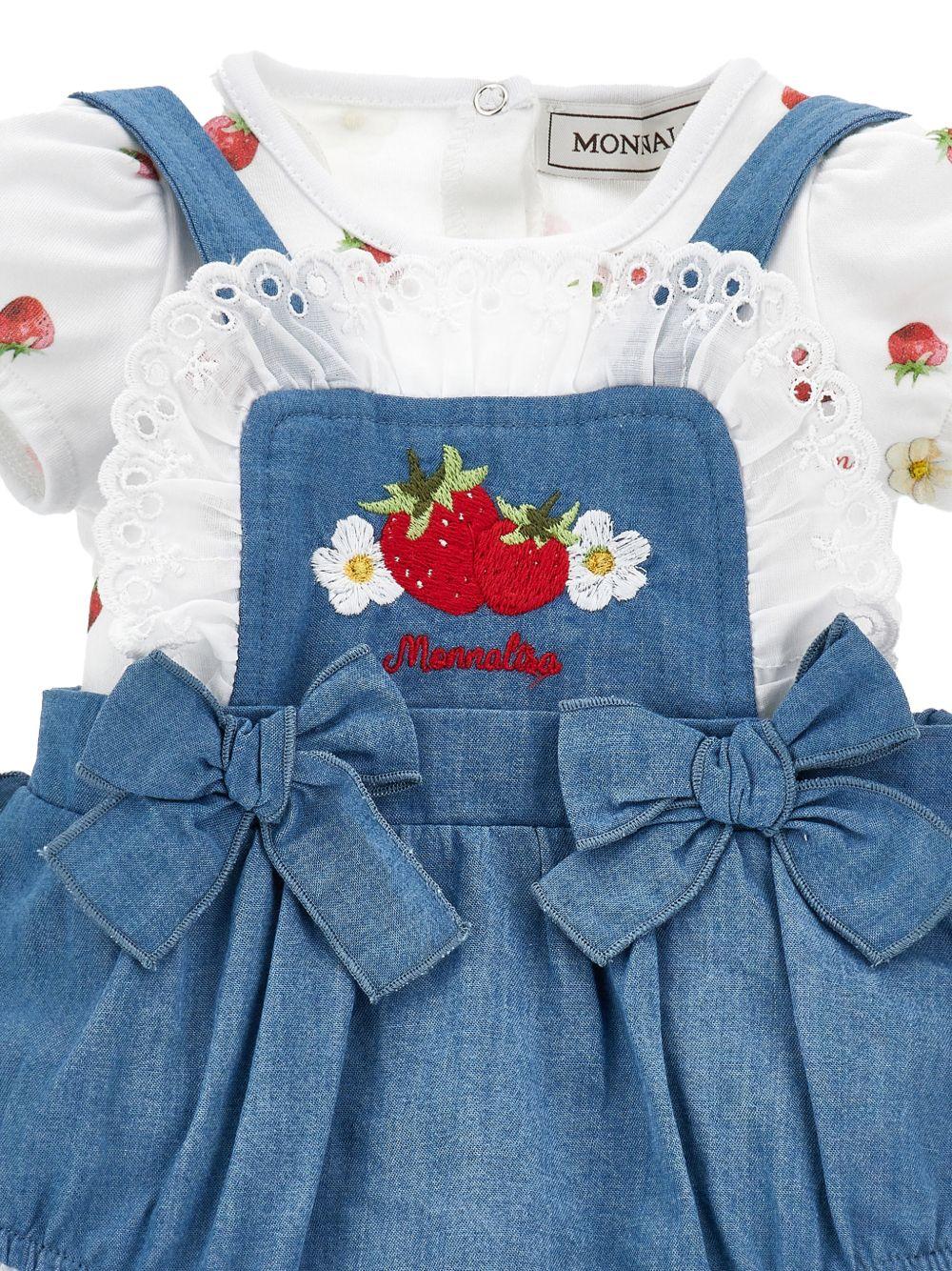 Tutina bianco/blu/fragola per neonata 35G5167081 0062 Monnalisa Kids 