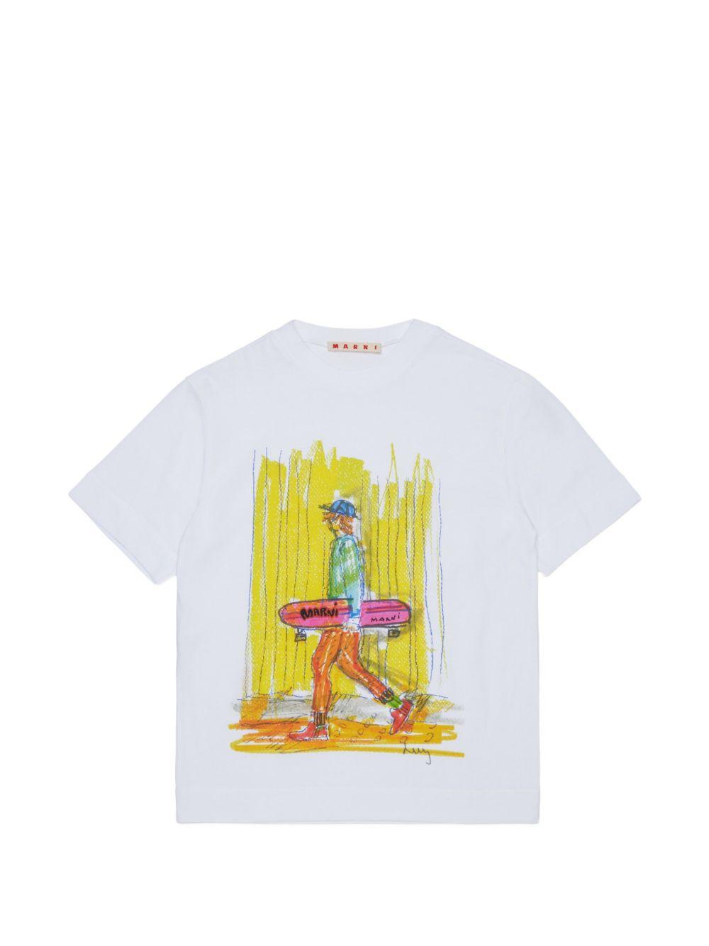 T-shirt bianca per bambino M01947M00L9 0M100 Marni Kids 
