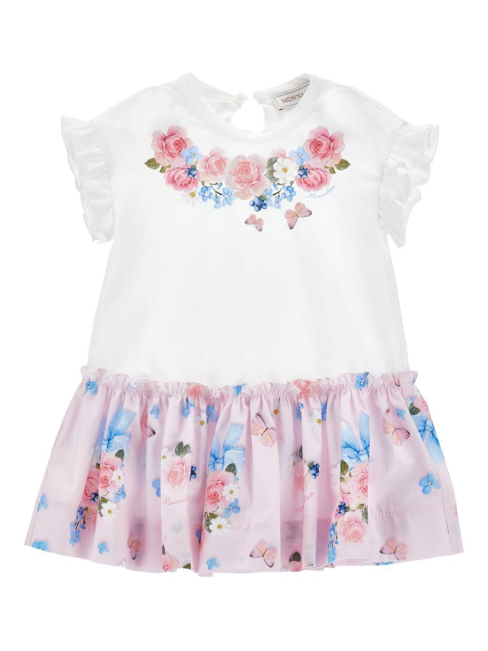 Abito bianco/floreale per neonata 31G9017201 9990 Monnalisa Kids 