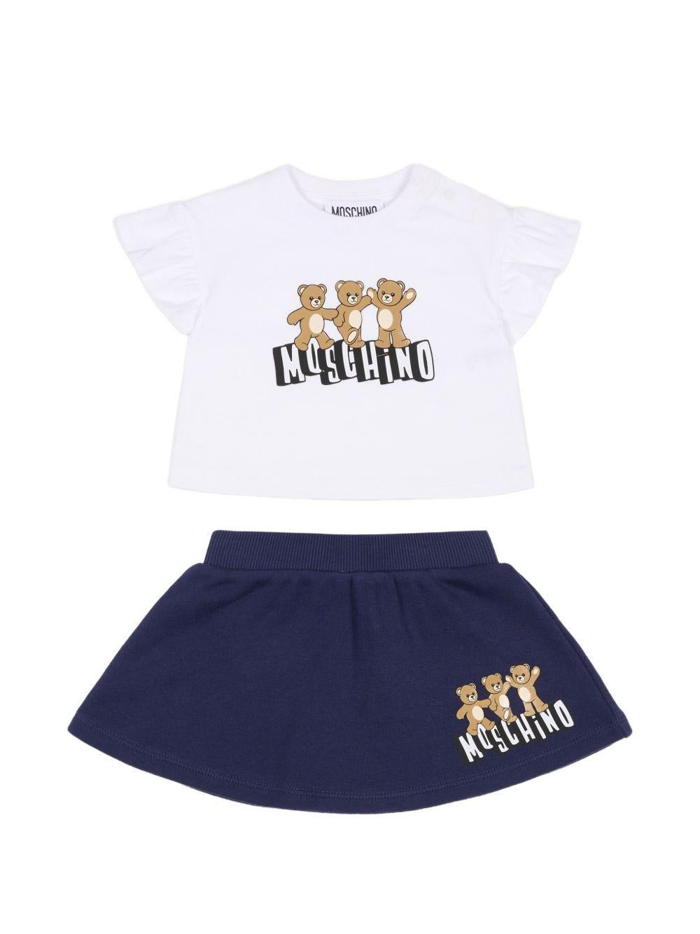 Completo bianco/blu per neonata MBG01GLCA89 83240 Moschino Kids 