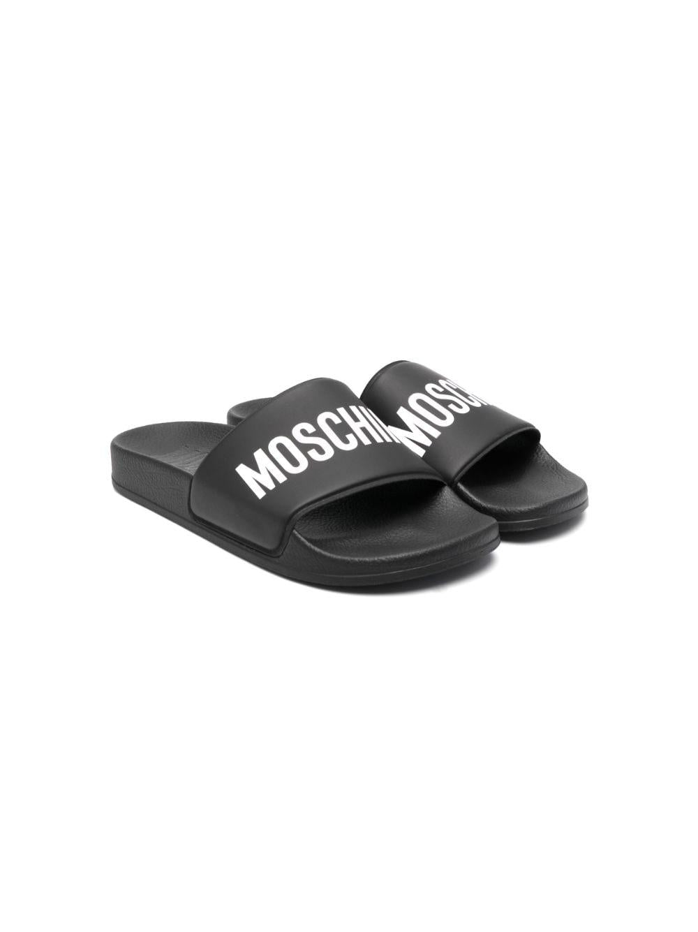 Ciabatte nere per bambini con logo 77490 8 Moschino Kids 