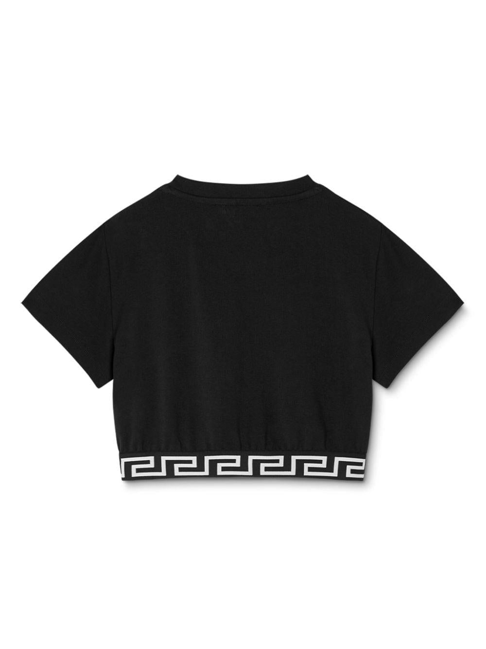 T-shirt crop per bambina in cotone nera